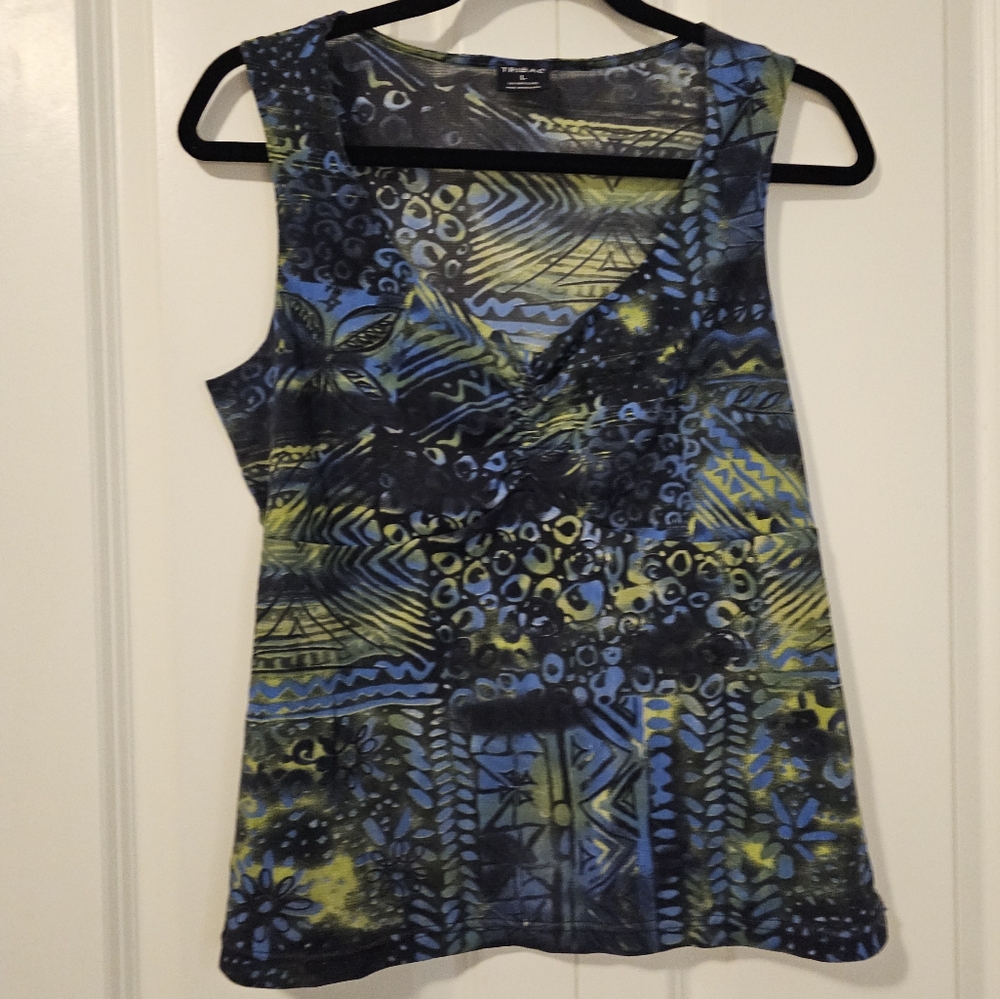 🔷️3 Items for$20🔷️ TRIBAL Womens Tank Top Semi Sheer Blue Green Black SZ L